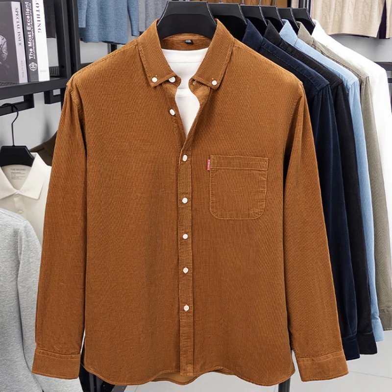Corduroy Cotton Shirt - Sky Blue (White/Black/Olive Green/Khaki/Navy) 100% Cotton | Washed Process​ Outdoor Camping