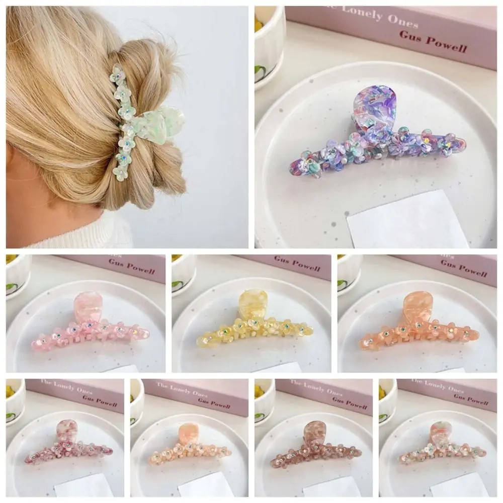 

Elegant Flower Hair Claw Korean Style Gradient Color Straight Line Shaped Shark Clip Acrylic Hairgrips Acetic Acid Hair Claw