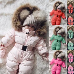 2024 Winter Baby Rompers Infant Thickening Warm Hooded Snowsuit Kids Down Coat Lamb Velvet Down Cotton Inner Liner Down Jackets