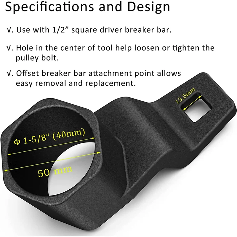 Strumento di rimozione del supporto della chiave del supporto della puleggia della manovella dell'ammortizzatore per Honda Acura Harmonic 50mm