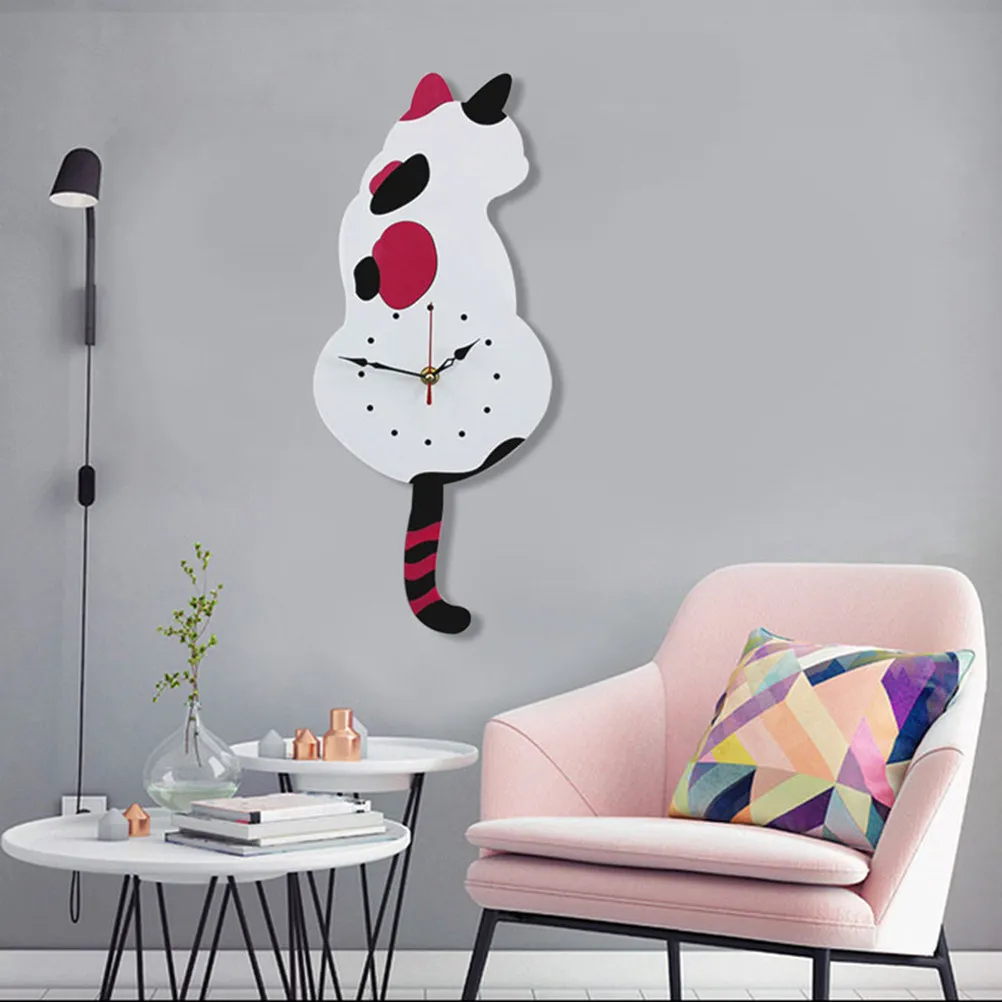 Modern Cat Acrylic Wall Clock Frameless Decor Shaking Tail Design Mute Sweep Movement Green Acrylic