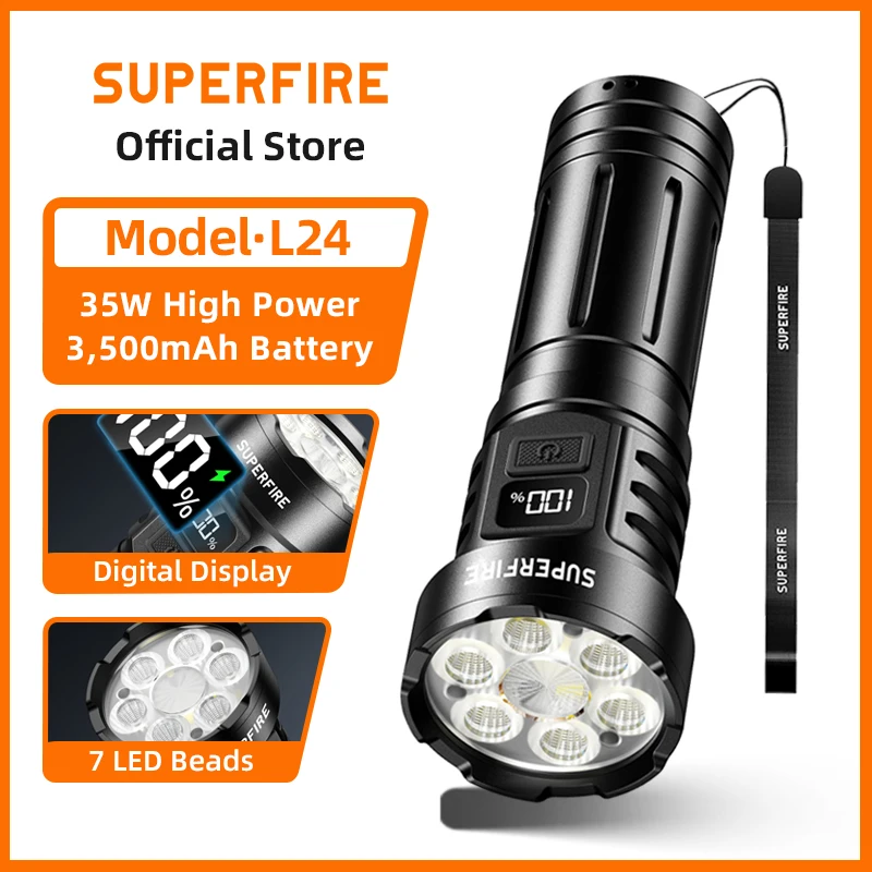 

Фонарь SUPERFRIE L24 35W с семью светодиодами, многофункциональный, перезаряжаемый, с индикатором заряда батареи, рабочий фонарь