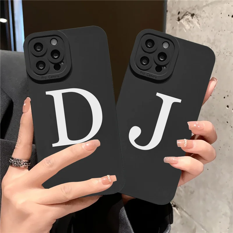 Initial Letter A Z Fashion Phone Case For iPhone 14 13 12 11 Pro Max 7 8 Plus SE2 X XS XR Luxury White Plain Letter Soft Covers