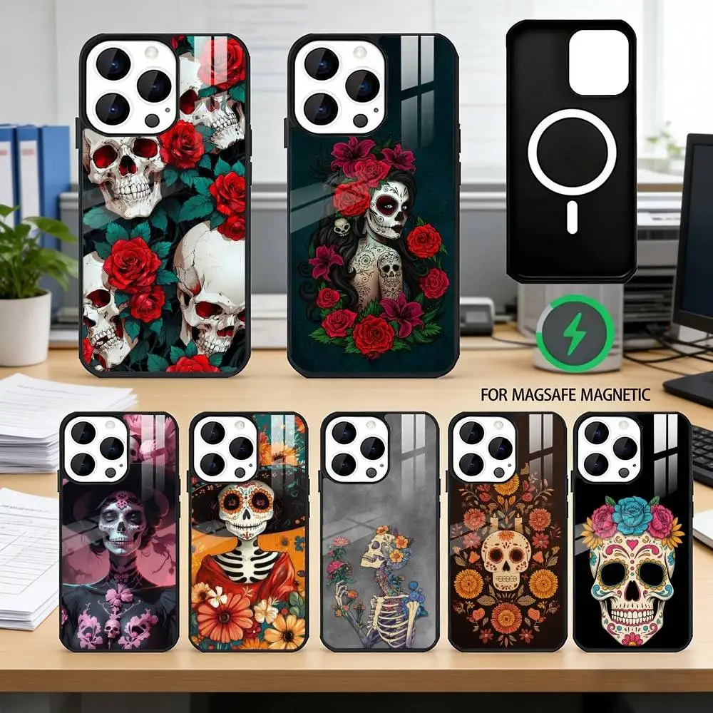 

M-Mexican Catrina S-Skull Phone Case For iPhone17,16,15,14,13,12,11 Plus,Pro Magnetic with Magsafe Wireless Charging