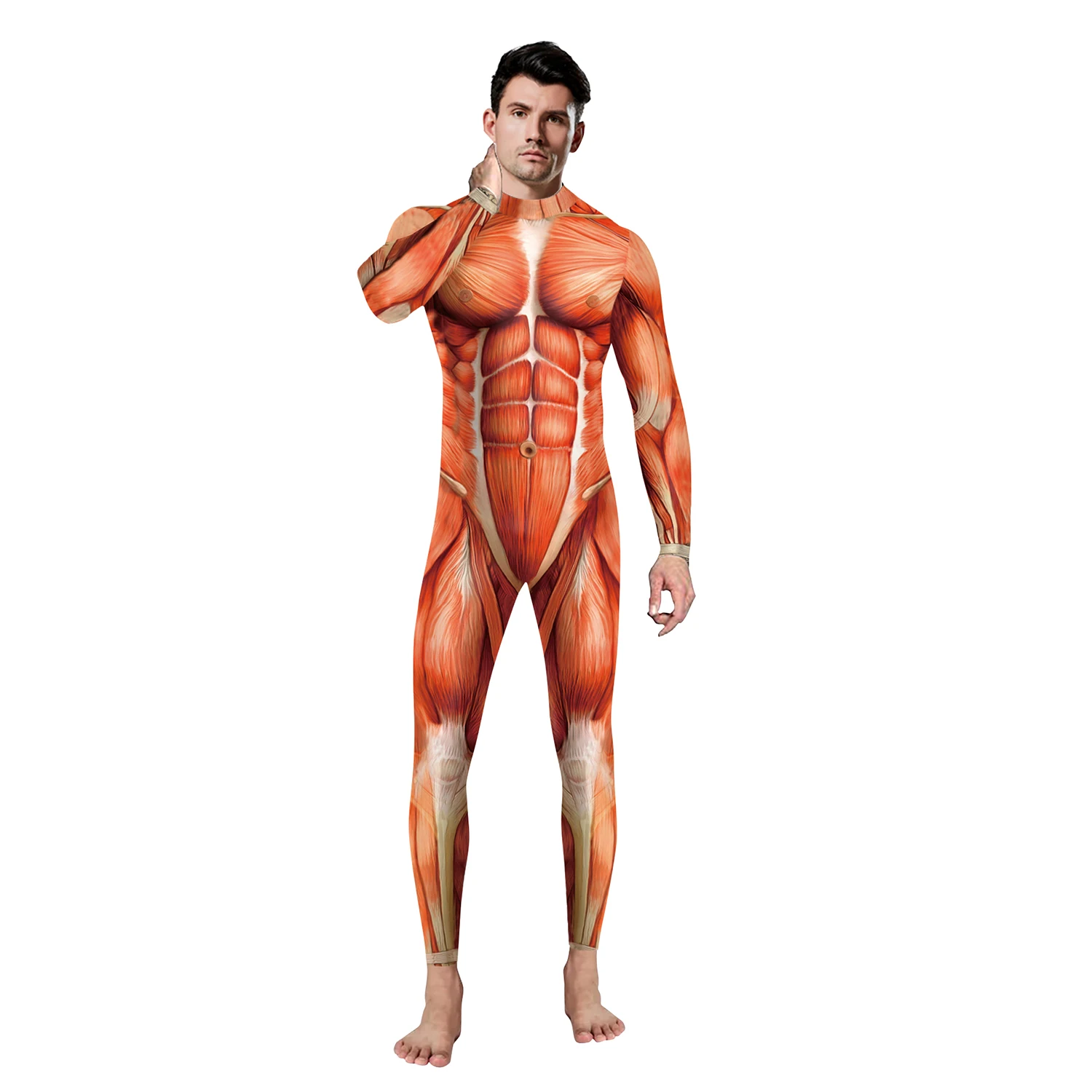 

Halloween Muscle Skin Jumpsuit Long Sleeve Cosplay Costume Set Jumpsuit 3D Printing Technology Printed Jumpsuit