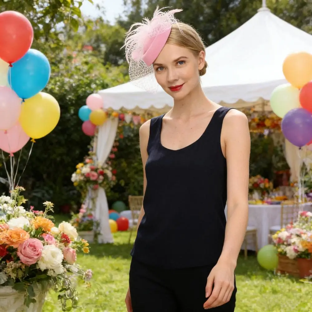 

Мягкая тканевая повязка на голову, не вызывающая головной боли, с сеткой, цветочным узором и перьями, легкий дышащий тюлевый головной убор