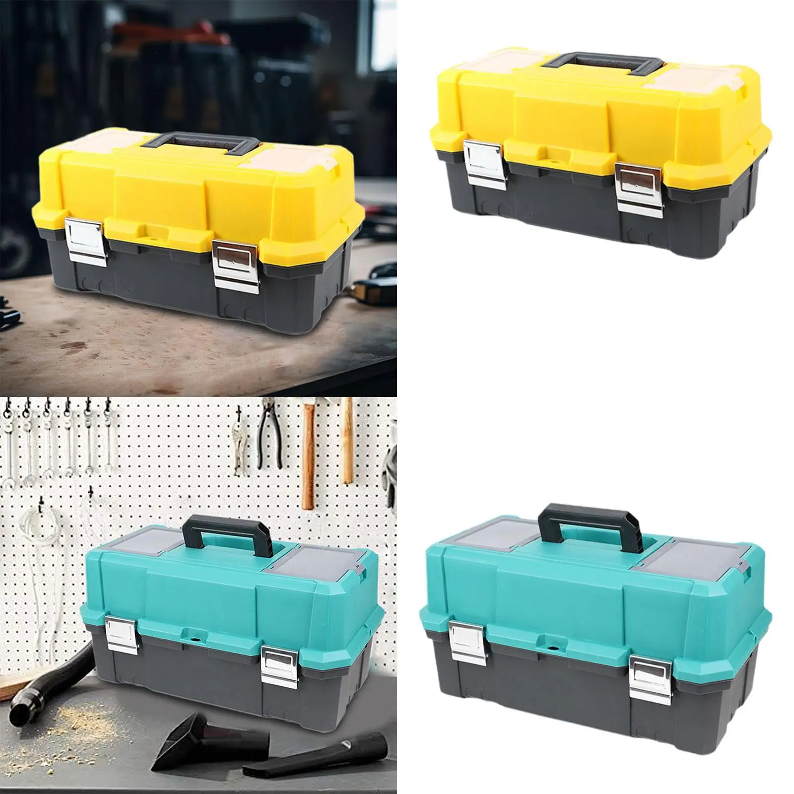 Handheld Tool Box with Lid Screw and Nuts Hand Tools Storage Portable Two Layer