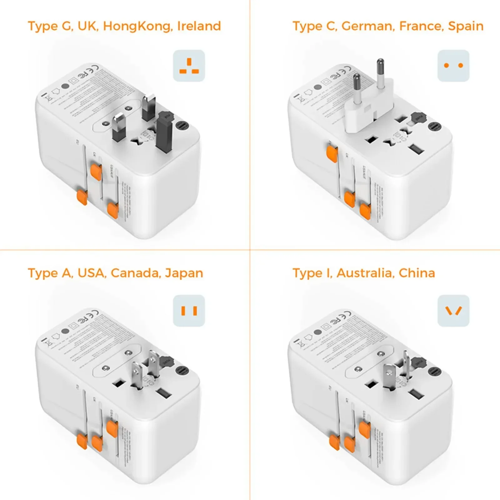 TESSAN 65W Gallium Nitride Travel Adapter Universal Socket with USB &Type C Fast Charging Power EU/UK/USA/AUS Plug for Travel