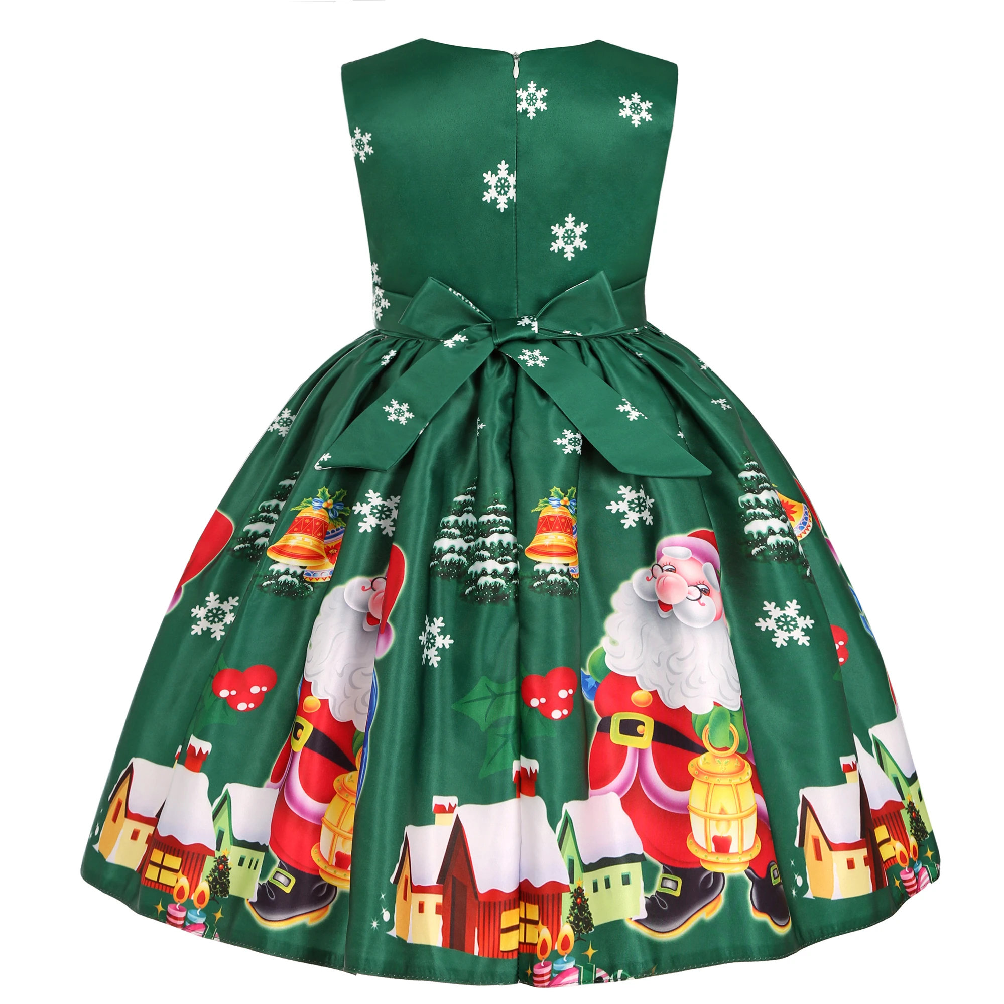 2024 New Girl Dress Santa Claus Snow Child Dress Cartoon Print Princess Dress Christmas Costume ins