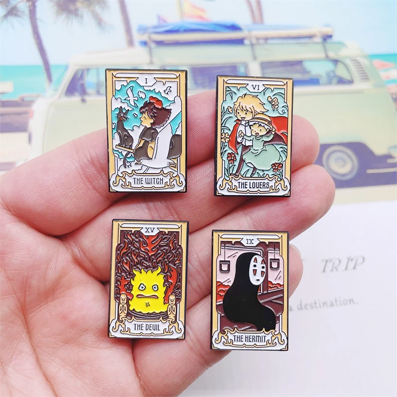 Creative Anime Character Enamel Pins Geometric tarot Flame Animal Phantom Alloy Brooch Badge Fashion Jewelry Gift For Fans