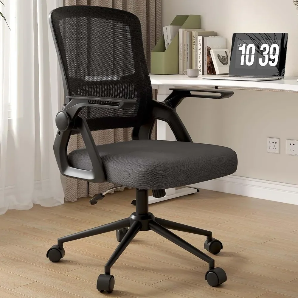 

Office Computer Desk Chair Ergonomic Mesh Flip-Up Arms Comfy Chair with Mid Back Cushion Lumbar Support Adjustable Height Tilt