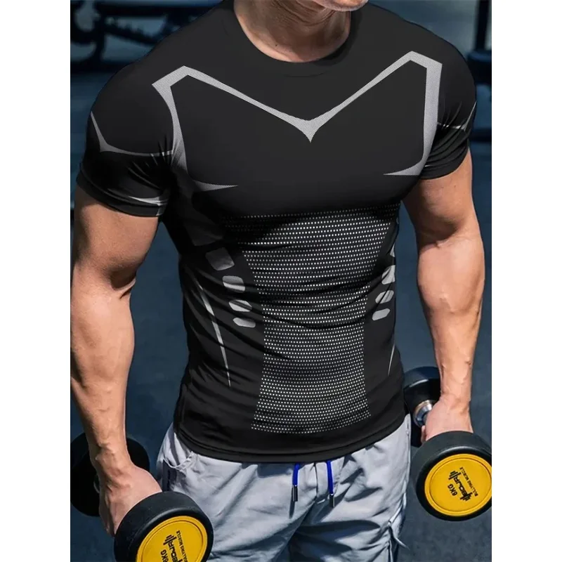 Men's Round Neck T Shirt Geometric Print Fitness Daily Loose Casual Streetwear Short Sleeve Urban Style