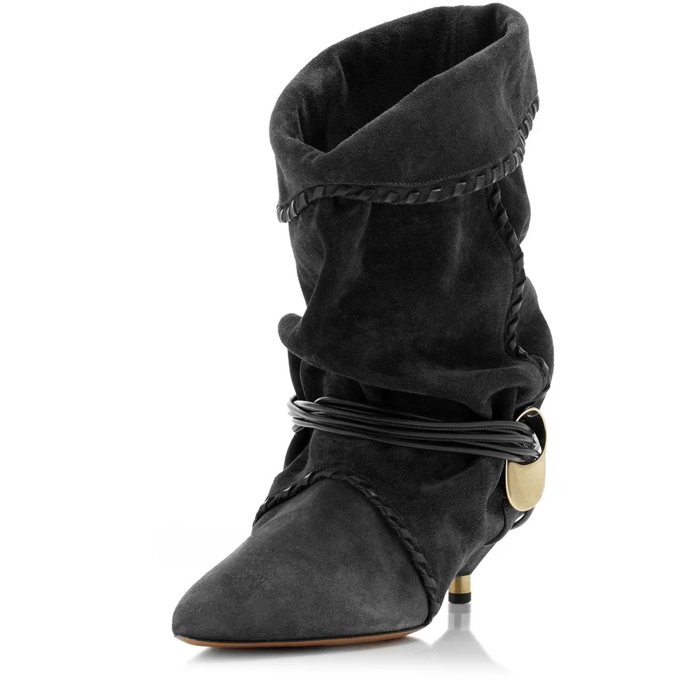 2024 Autumn/Winter New Women\'s Thin Heel Short Boots Fashion Pointed Wide Tube Folded Stacked Boots Women\'s Large Ankle Boots