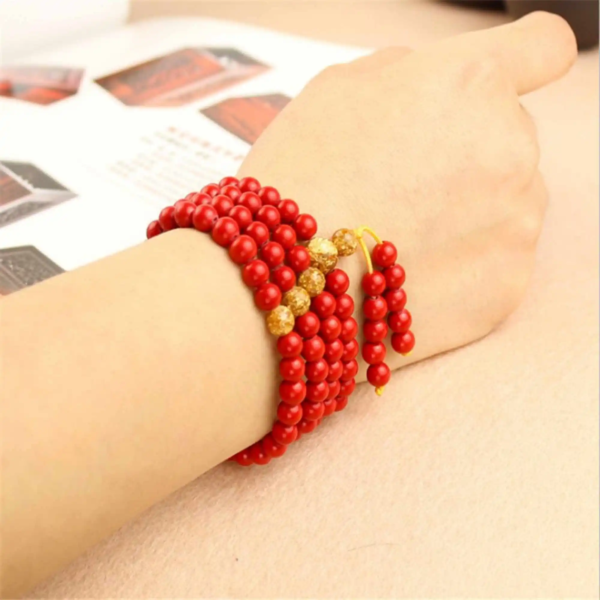 

8mm Natural cinnabar 108 buddha bead bracelet Lucky energy pray Artisan Men Women Health Mala Beaded Prayer