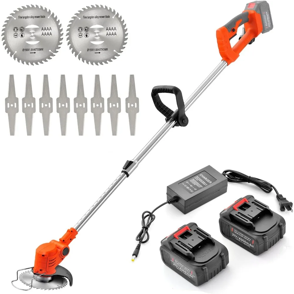 21V Weed Wacker, 4Ah Batteries, Yard Trimming & Edging, 2 Batteries & 10 Blades, Light Grass Trimmer