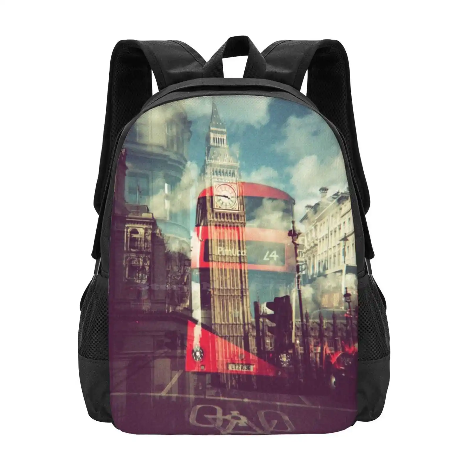 Nowhere Like London ของมาใหม่ unisex bags กระเป๋าสะพายนักเรียน London England Film Holga Double Exposure Big Ben BUS Double