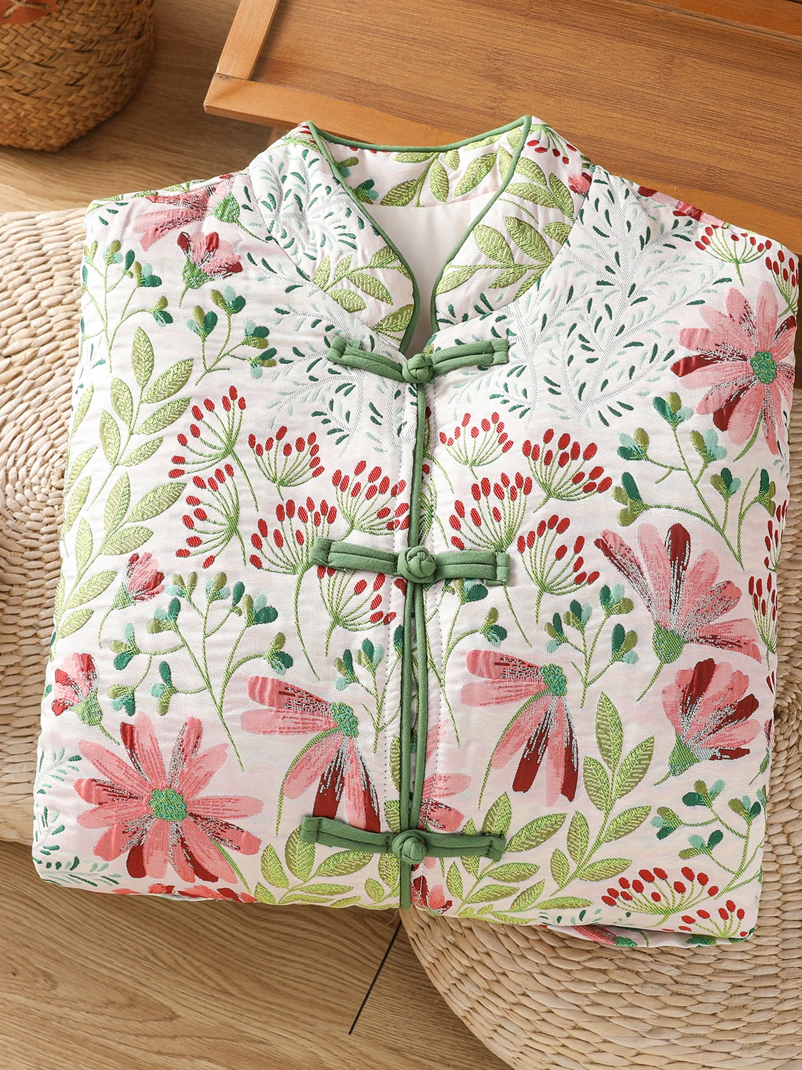 Large Size Cotton Jaet Embroidered Floral Pattern Loose Fit Button Design Korean Sle Straight Cut Long Sve Mid-Length