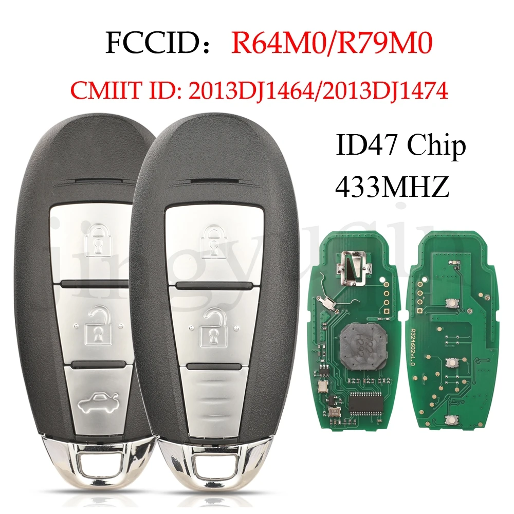 

Jingyuqin 2/3 Buttons 433MHz ID47 Chip Remote Car Key Blank Fob For Suzuki Vitara Ciaz 2015+ 2013DJ1464/2013DJ1474 R64M0/R79M0