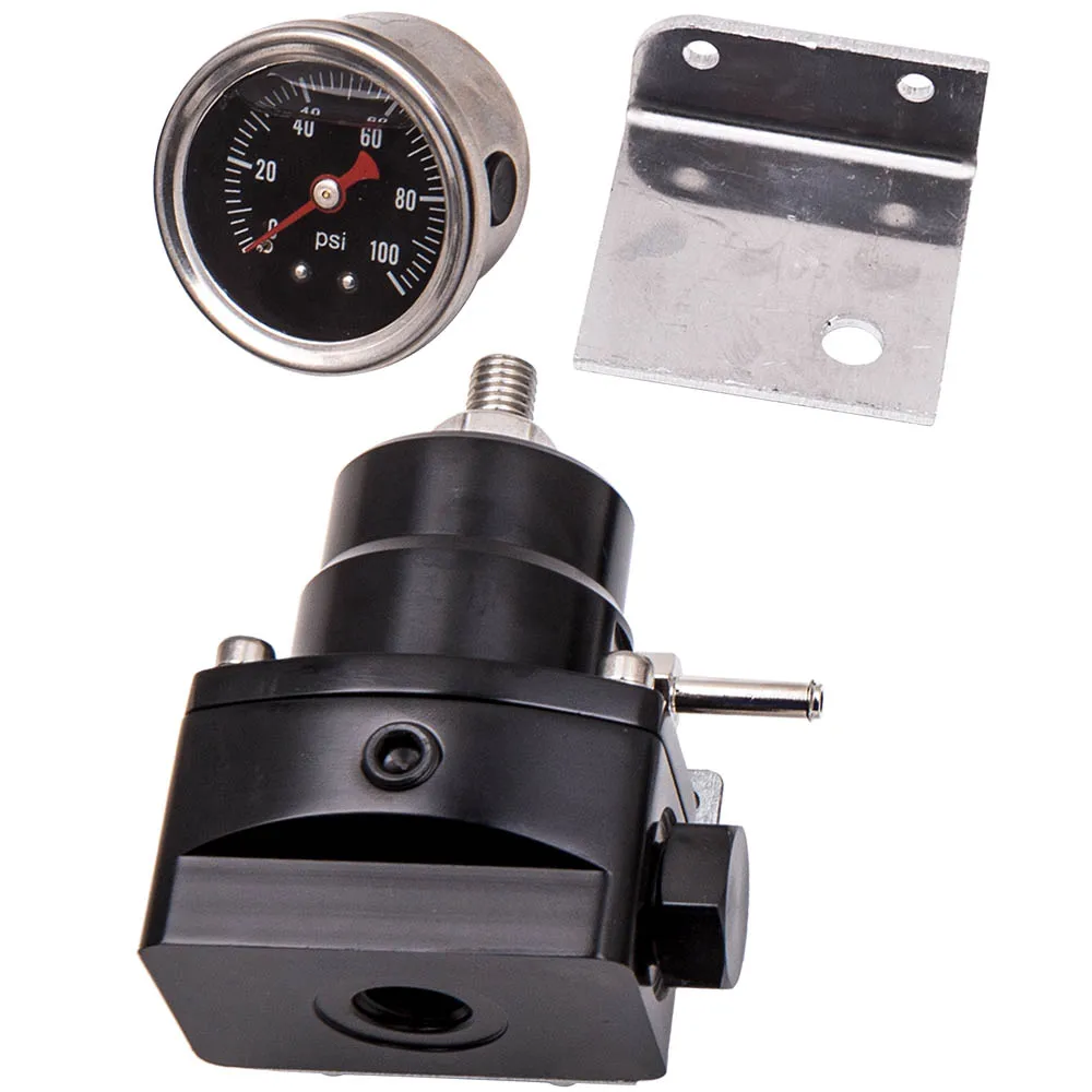 Kit regolatore pressione carburante regolabile con calibro 100 PSI Raccordo AN6 Nero Nuovo