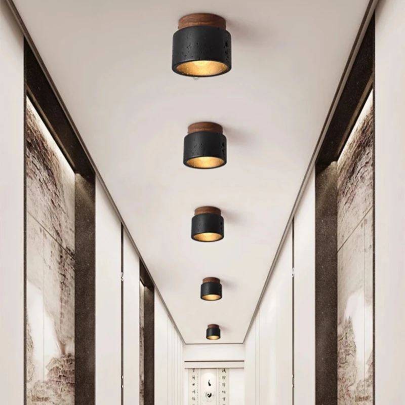 2025 New Nordic Wabi Sabi Decorative Corridor Balcony Ceiling Stone Lamp Japanese Living Room Bedroom LED Black Applique Ceiling