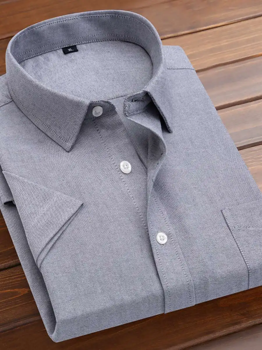 Men's Oxford Cloth Shirt Short Sleeve Slim Fit Youth Style Casual Shirt Comfortable Breathable Fashionable Autumn Season Wear