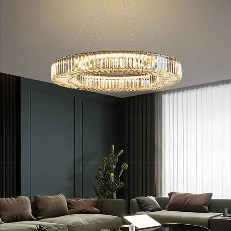 Imagem -03 - Modern Golden Circle Lustres Luxo Cristal Sala de Estar Decoração Pendurado Lâmpada para Teto Home Luminária Led Lustres