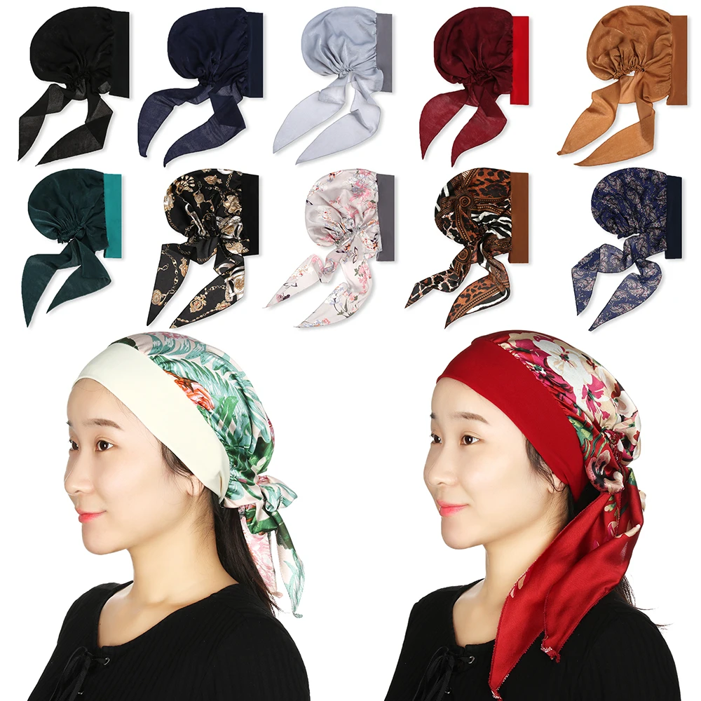 Women Elastic Printed Headwear Cancer Head Scarf Muslim Turban Hair Loss Hat Chemo Pirate Cap