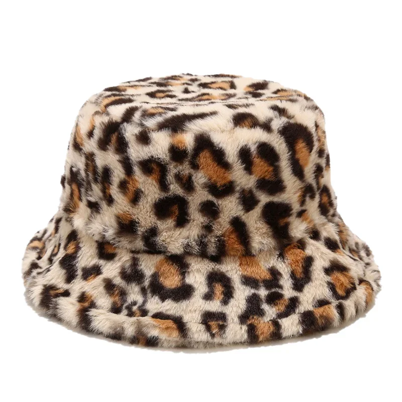 2024New Winter Bucket-Hats Fluffy Fur Men Women Panama Hat Fashion Warm Fisherman Cap Letter Rainbow Houndstooth Leopard Printed