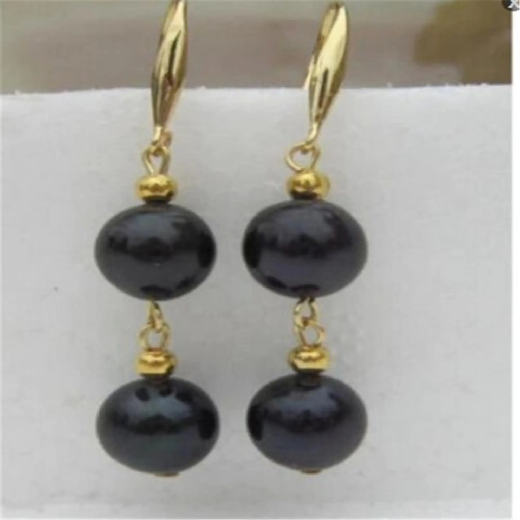 

9-10mm natural black south sea pearl earrings 14k Stud Dangling Silver Party Clip-on Wedding