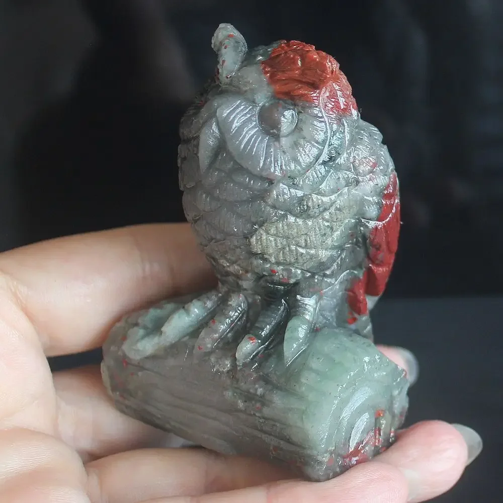 Handcrafted gemstone crystal blood stone owl Figurine Animal statue office study Home Decor view 4