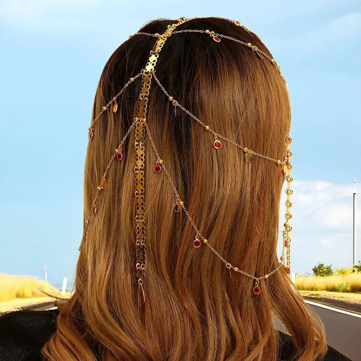 تصميم إبداعي لأغطية الرأس الجديدة، إكسسوارات شعر على شكل سلسلة رأس ذهبية لشركة الشرق الأوسط، إكسسوارات الزفاف النسائية