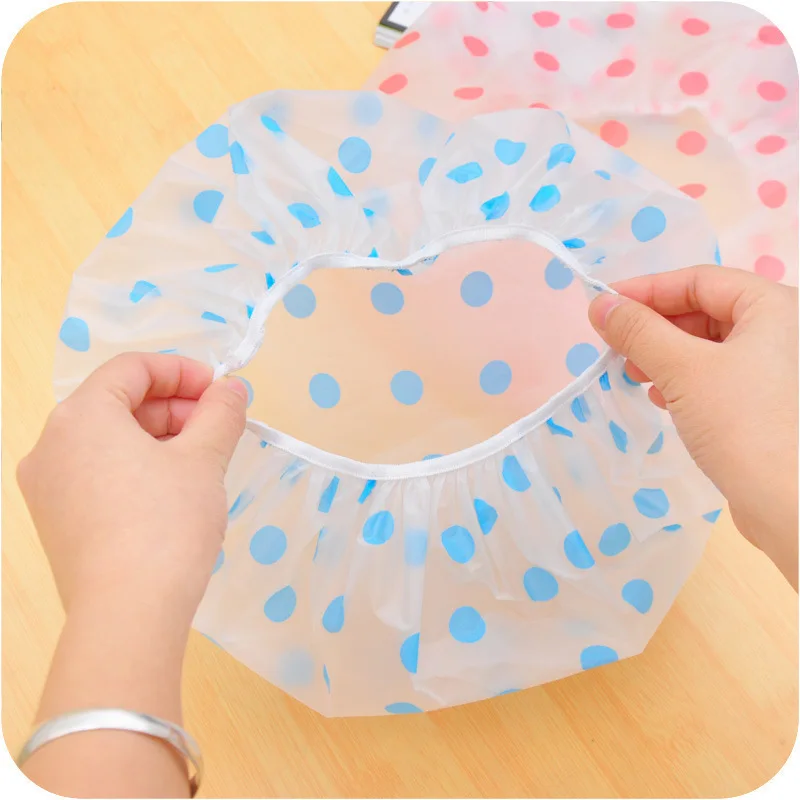 1pc Waterproof Shower Cap Portable Elastic Band Bath Hat Dot Bathing Caps For Women Hair Home Hotel Bathroom Accessories