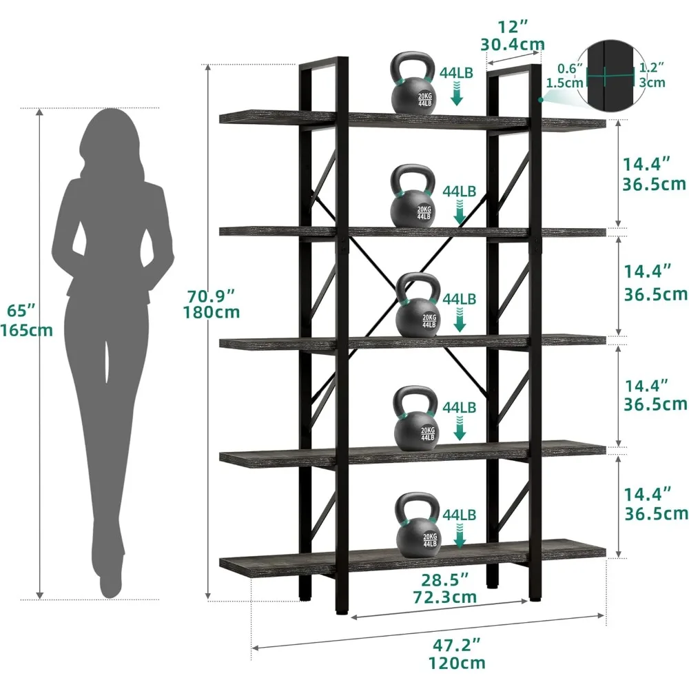 Book Shelf，5 Tier Bookcase, 12