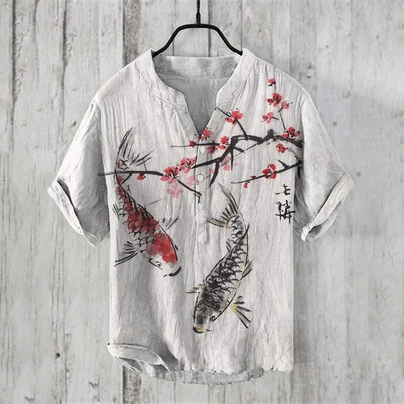

Fashionable Boutique Men's 3D Printed Casual Linen Short Sleeved Shirt