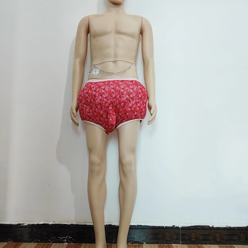 

Men Sexy Floral Soft Comfortable With Sheath Panties Fill Cotton Fluffy Warm Briefs Mid Waist Underwear Sissy BF Underpants Gift