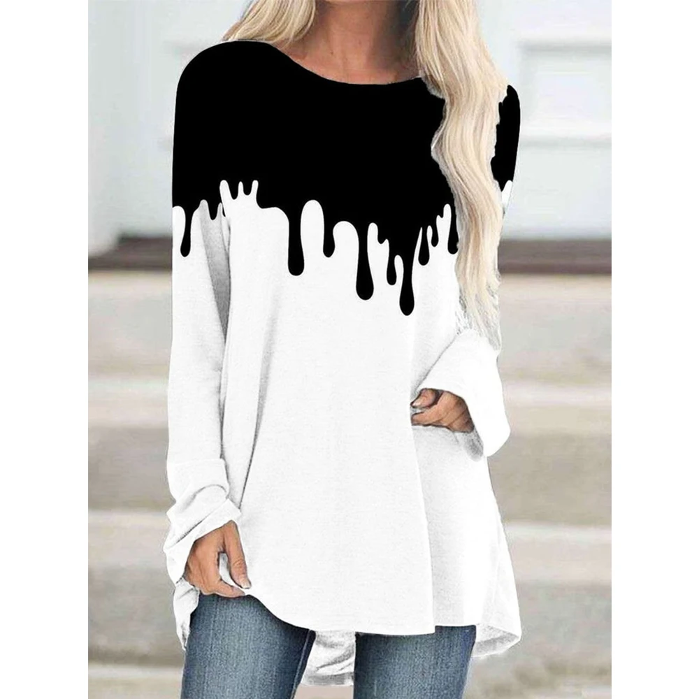 CLOOCL New Women T-Shirt Beauty Side Face Art Printing Oversized Shirts Long Sleeve Tee Women's Minimalist Commuter Wear Tops