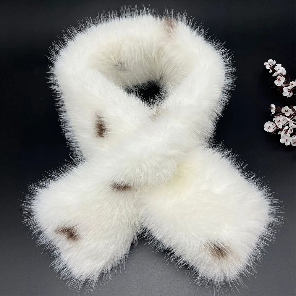 Korea Y2K Women Leopard Print Warm Plush Faux Fur Scarf Padded Thickened Lengthened Shawl for Winter Outdoor Riding Fashion