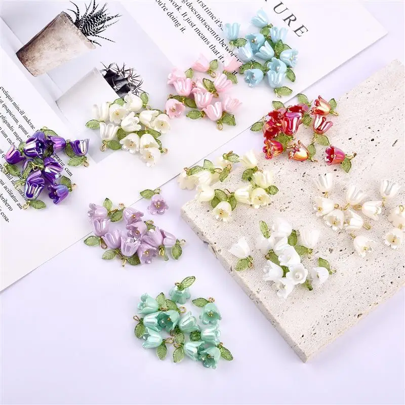 10Pcs/Set Imitation-Pearl Bell Orchid Pendant Stereoscopic Leaf Flower for DIY Necklace Bracelet Earrings Jewelry Accessories