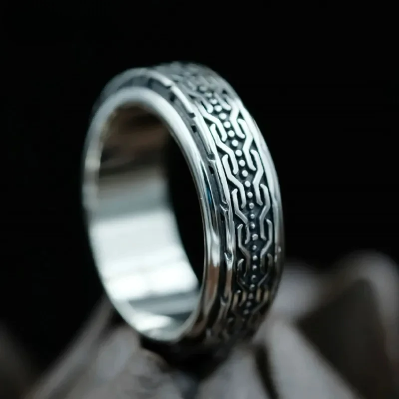 New 100% 925 Silver Jewelry Accessories Two Sides Continual Image Fashion Punk Men and Women Rings Good Luck Without Stop