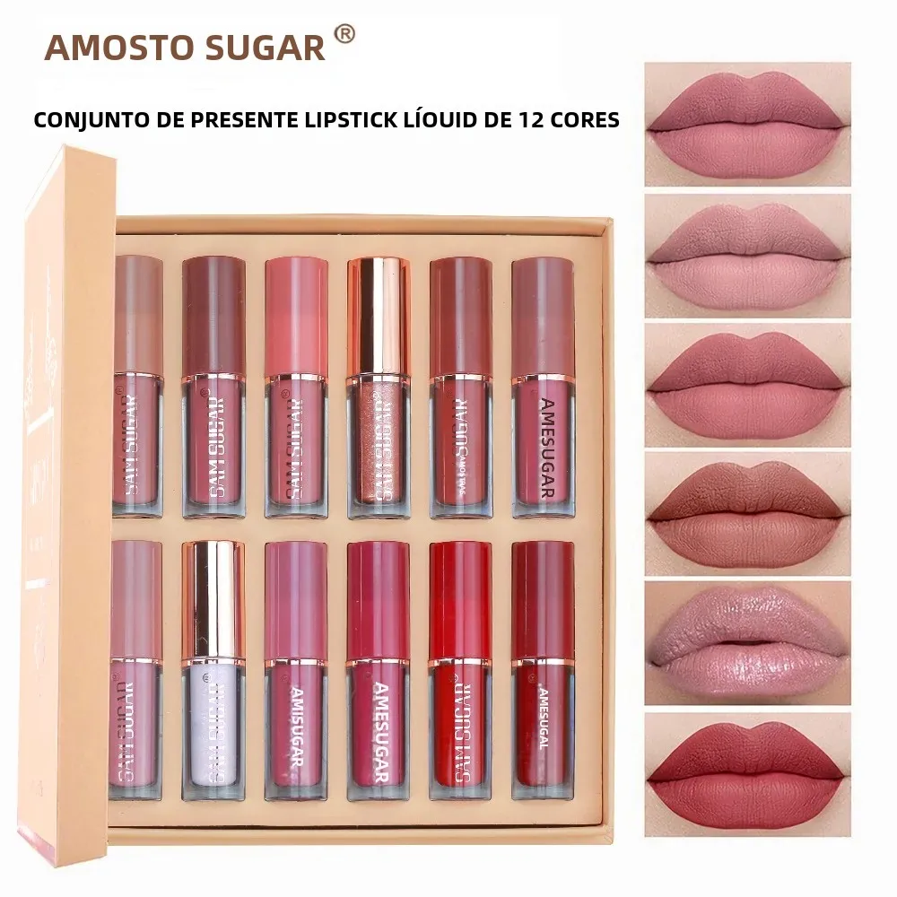 sam-sugar-12-pcs-nude-fosco-veludo-conjunto-de-brilho-labial-copo-antiaderente-de-longa-duracao-a-prova-dwaterproof-agua-facil-cor-batom-liquido-livro-caixa-de-presente