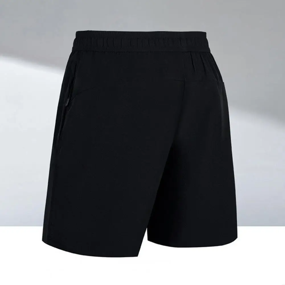 

Men Summer Sports Shorts Quick-dry Beach Shorts with Zipper Pockets for Men Elastic Drawstring Waist Fitness Shorts Solid Color