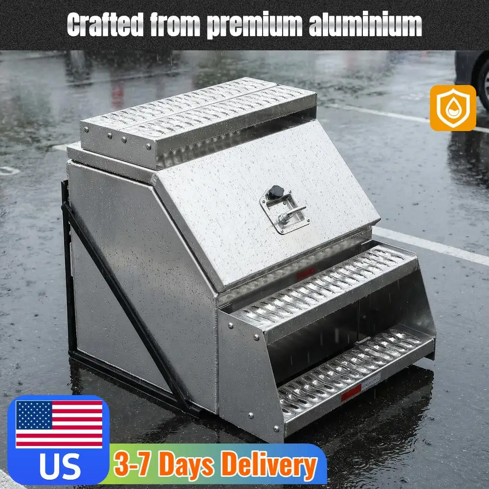 

Weatherproof Lockable Storage Box 12/23 Inch Step Saddle Box with T-Handle Latch Lock Compatible for Peterbilt & More