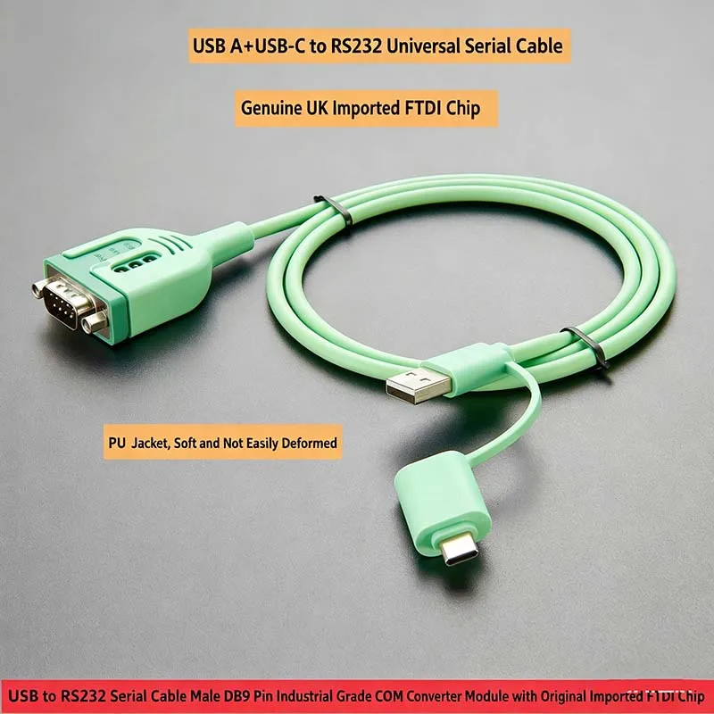 USB Type-C to RS-232 Serial Cable: DB9 Industrial-Grade COM Converter Module with Genuine Imported FTDI Chip