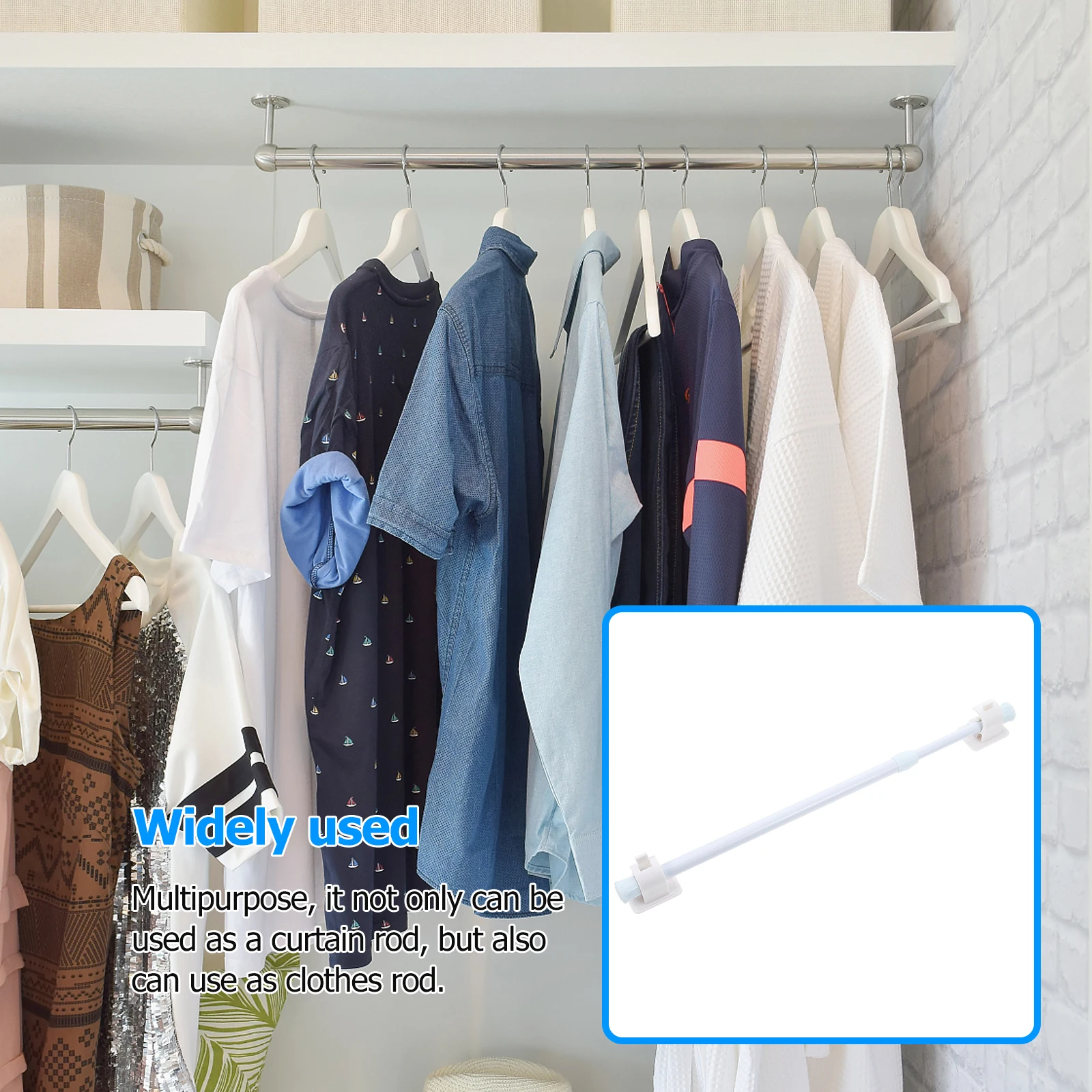 

1 set Adjustable Telescopic Clothes Drying Rod Iron Support Wear-Resistant Long Service Life No Drilling Multi-Purpose Shower