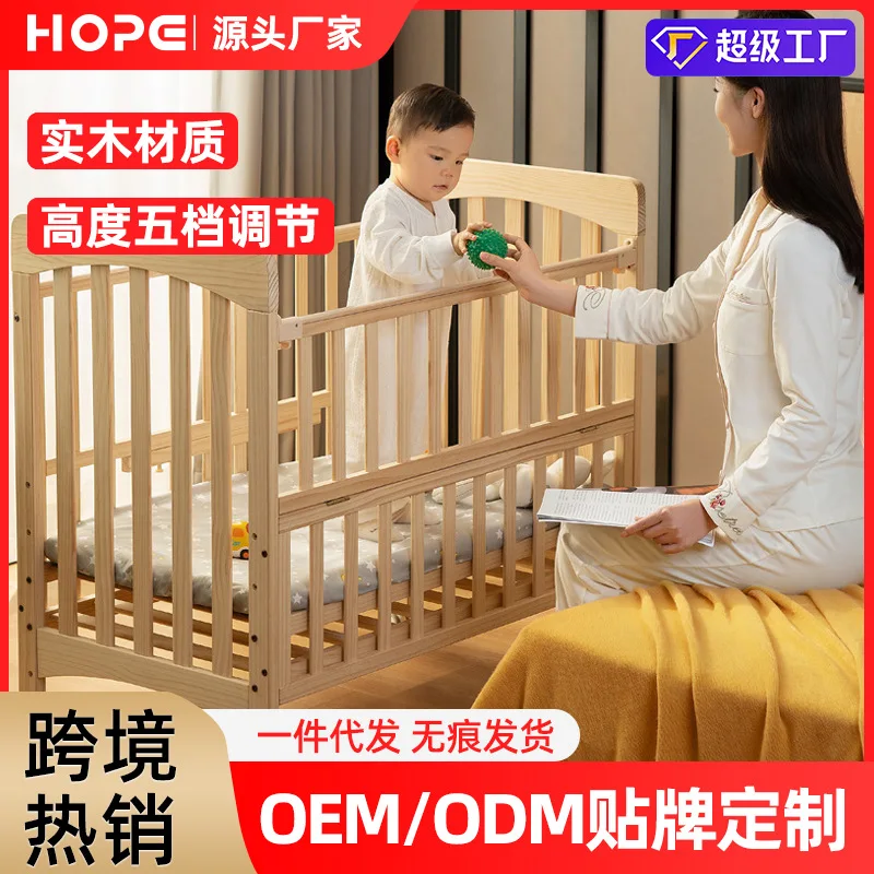 Baby crib  solid wood adjustable for new bornenvironmentally friendly splicing adult bed with roller, baby playpen, play pen