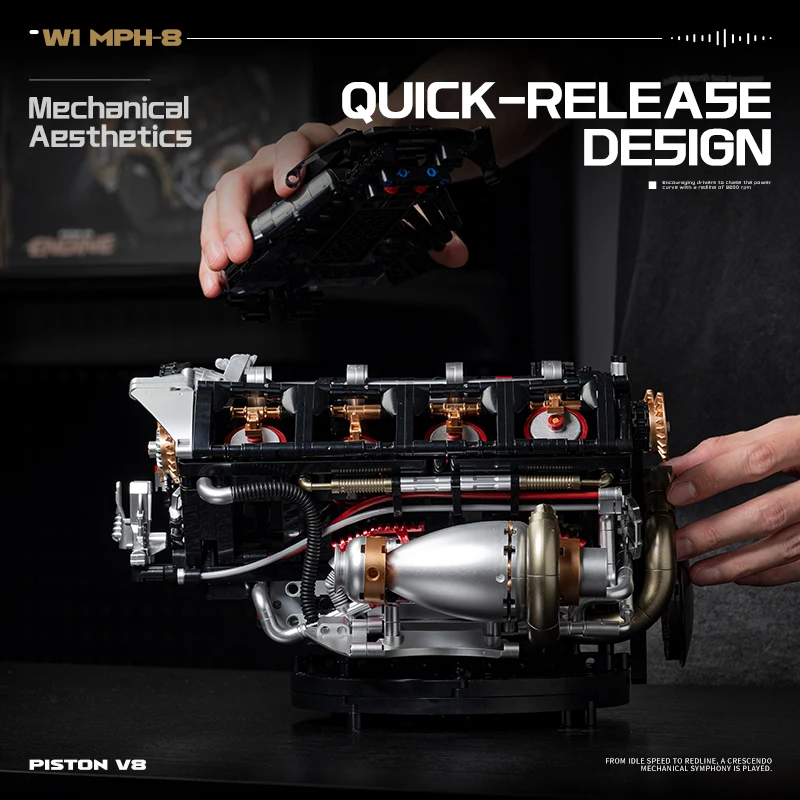 Motorized Dynamic V8 Piston Engine Building Blocks, Gift for Car Enthusiasts & Adult Collectors