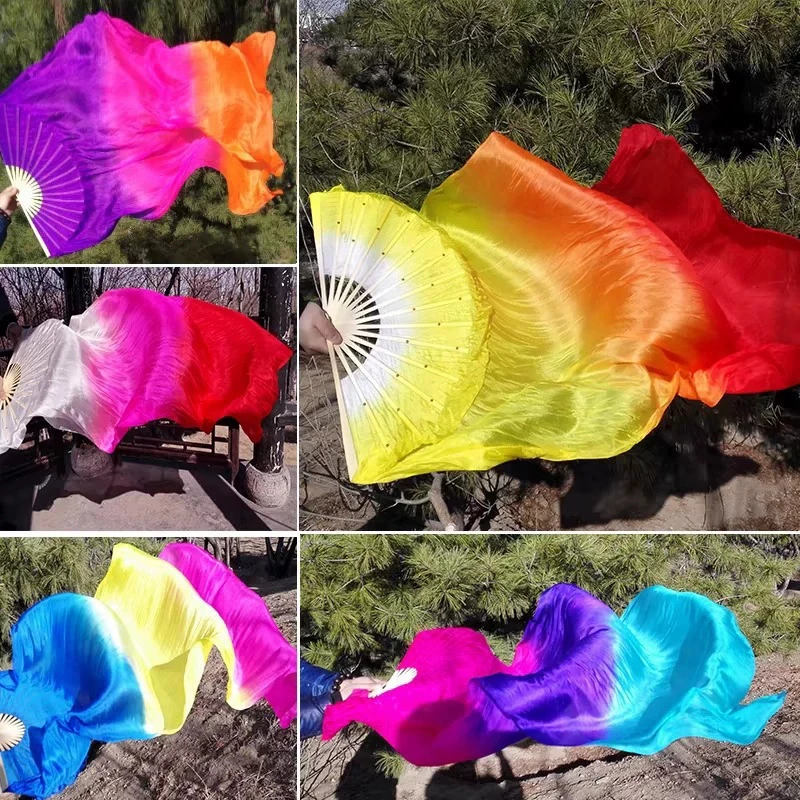 Dancing Fan Extended Floating Head Gradient Color Dance Fans Portable Belly Dance Fan Dance Performance Wedding Long Fans