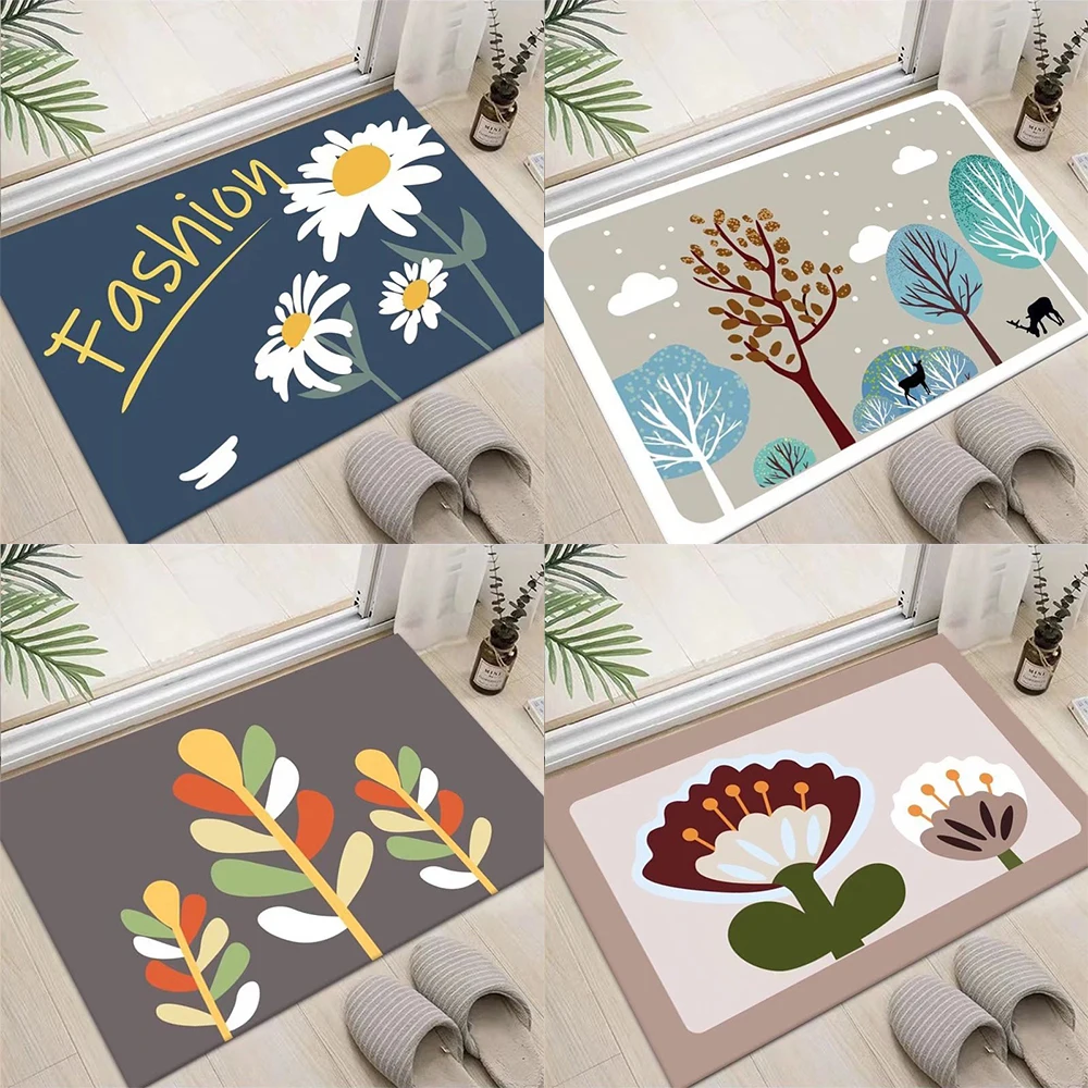 Simple printed carpet home decoration bedroom bathroom absorbent plant pattern floor mat living room entrance door mat