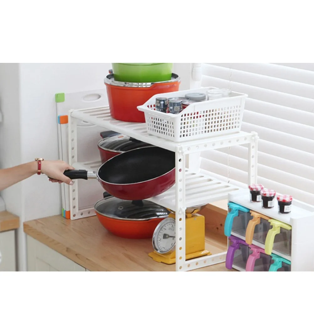 

Adjustable Height Non-Slip White Plastic Cutlery Sink Drying Rack Telescopic Storage Shelf for Pots and Pans Tidy Home