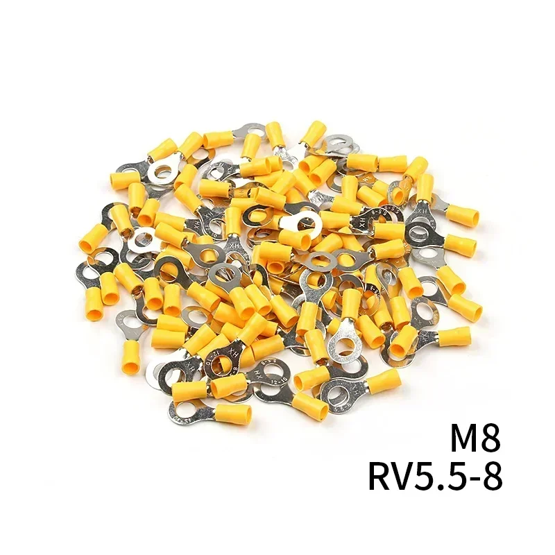 100/50/10Pcs Yellow RV5.5 M4-M8 Ring Crimp Terminal Insulated Electrical Cable Wire Connector 12-10AWG